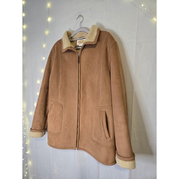 [15] VINTAGE Talbots Y2K Tan Faux Suede Zip Up Jacket XL Penny Lane Rancher - Picture 4 of 13
